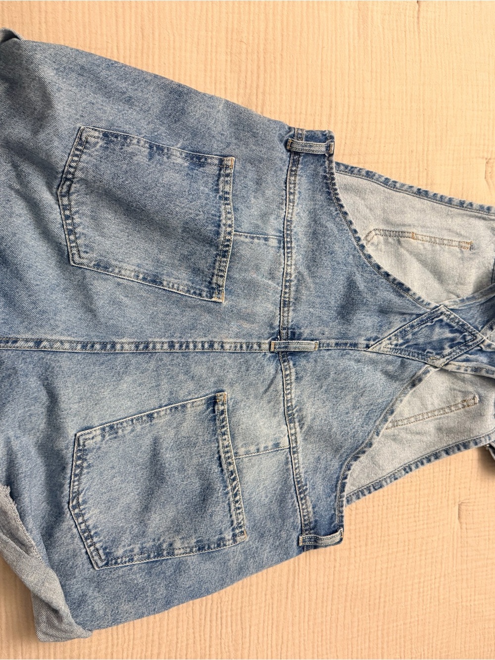 Free People We The Free Light Blue Denim Short Overalls - Picture 5 of 7